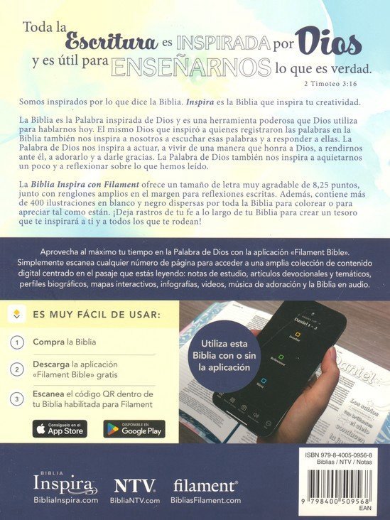 Biblia Inspira NTV con Filament, SentiPiel, Paraíso floral