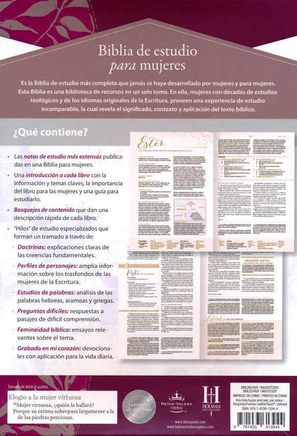 Biblia de Estudio para Mujeres simil piel vino con indice.