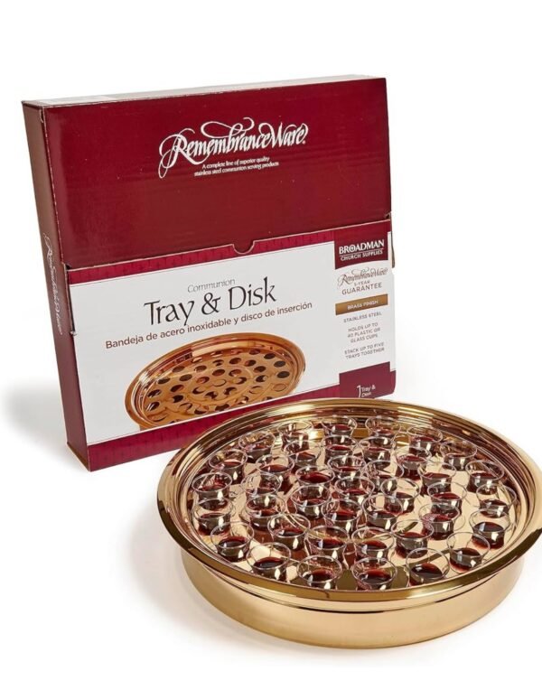 Communion Tray & Disk, Brass, Holds 40 Cups/ Bandeja para Santa Cena Dorada