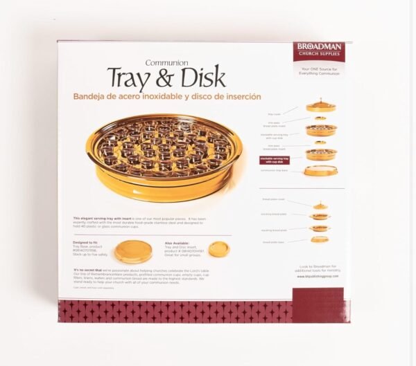 Communion Tray & Disk, Brass, Holds 40 Cups/ Bandeja para Santa Cena Dorada