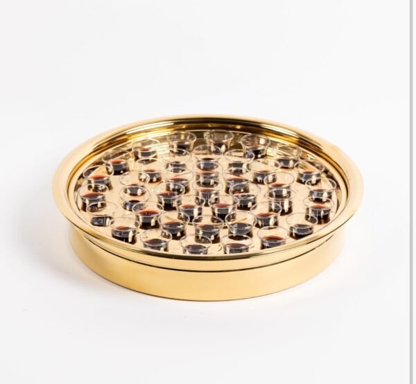 Communion Tray & Disk, Brass, Holds 40 Cups/ Bandeja para Santa Cena Dorada