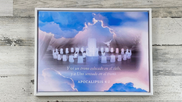 Cuadro enmarcado: Y vi un trono colocado en el cielo. (Apocalipsis 4:2)