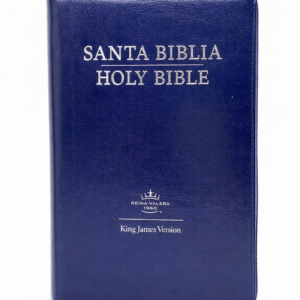 Biblia Bilingue RVR1960 Azul con zipper y Índice/ Blue Bilingual Bible KJV with zipper and index.
