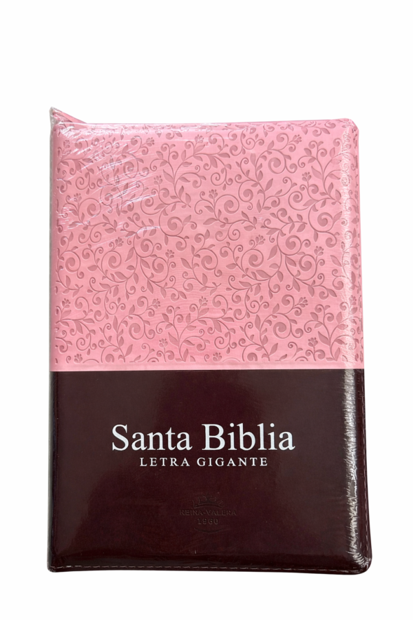 Biblia Tamaño Manual Letra Grande Rosada y Marrón 14 puntos (Zipper)