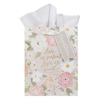 img_0199 Love is Patient Pink Floral Medium Gift Bag 1 Corinthians 13:4