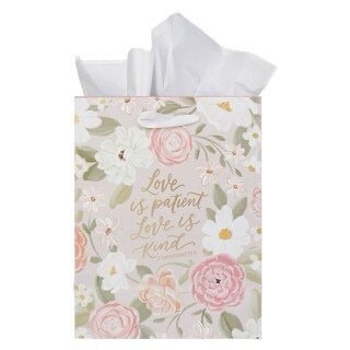 img_0200 Love is Patient Pink Floral Medium Gift Bag 1 Corinthians 13:4