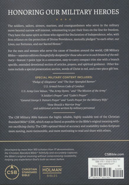 img_0466 CSB Military Bible, Green LeatherTouch for Soldiers