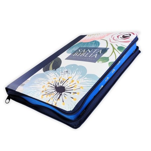 Biblia Letra Supergigante 19 puntos Azul Floral Zipper