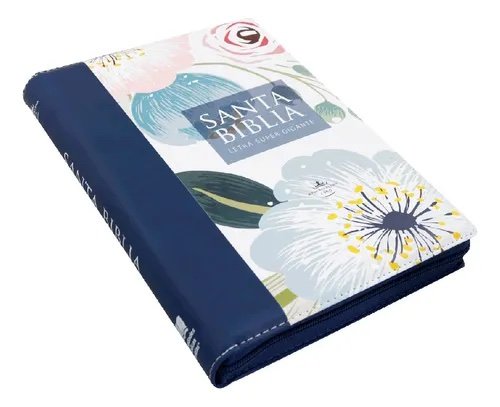 Biblia Letra Supergigante 19 puntos Azul Floral Zipper