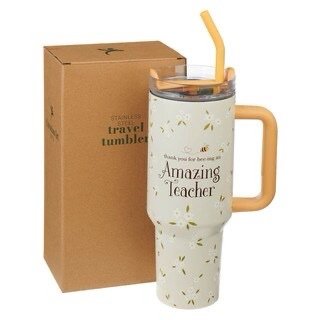 Amazing Teacher Blossom and Bees 40 oz Stainless Steel Tumbler with Straw