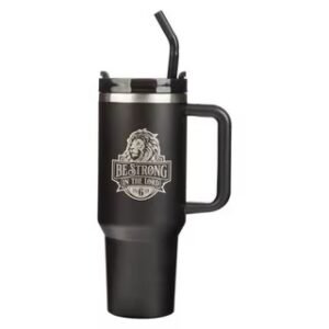Be Strong in the Lord Black 40 Oz Tumbler with Straw - Ephesians 6:10