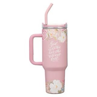 God is With Her Pink Floral 40 oz Stainless Steel Tumbler with Straw