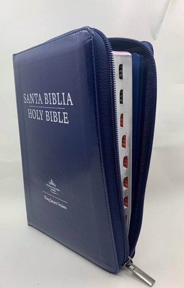 Biblia Bilingue RVR1960 Azul con zipper y Índice/ Blue Bilingual Bible KJV with zipper and index.