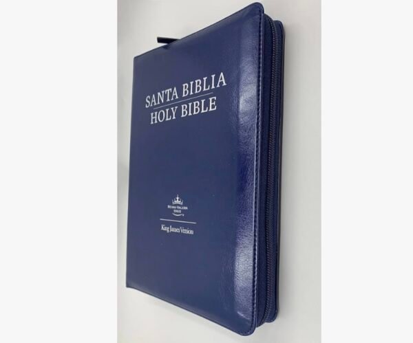 Biblia Bilingue RVR1960 Azul con zipper y Índice/ Blue Bilingual Bible KJV with zipper and index.