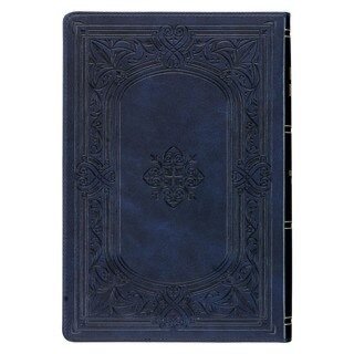 Midnight Blue Art Nouveau Framed Faux Leather Giant Print Full-size KJV Bible with Thumb Index
