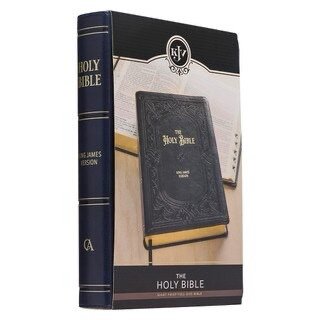 Midnight Blue Art Nouveau Framed Faux Leather Giant Print Full-size KJV Bible with Thumb Index