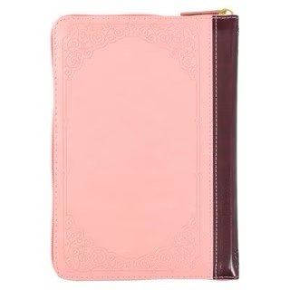 Burgundy and Pink Floral Faux Leather Compact KJV Bible with Zippered Closure