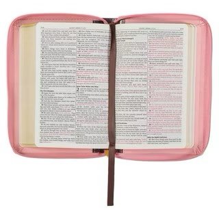 Burgundy and Pink Floral Faux Leather Compact KJV Bible with Zippered Closure