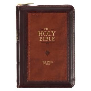 Burgundy and Saddle Tan Framed Faux Leather Compact KJV Bible with Zippered Closure