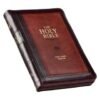 Burgundy and Saddle Tan Framed Faux Leather Compact KJV Bible with Zippered Closure
