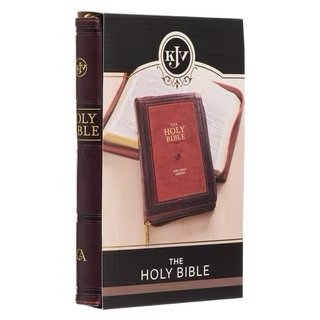 Burgundy and Saddle Tan Framed Faux Leather Compact KJV Bible with Zippered Closure