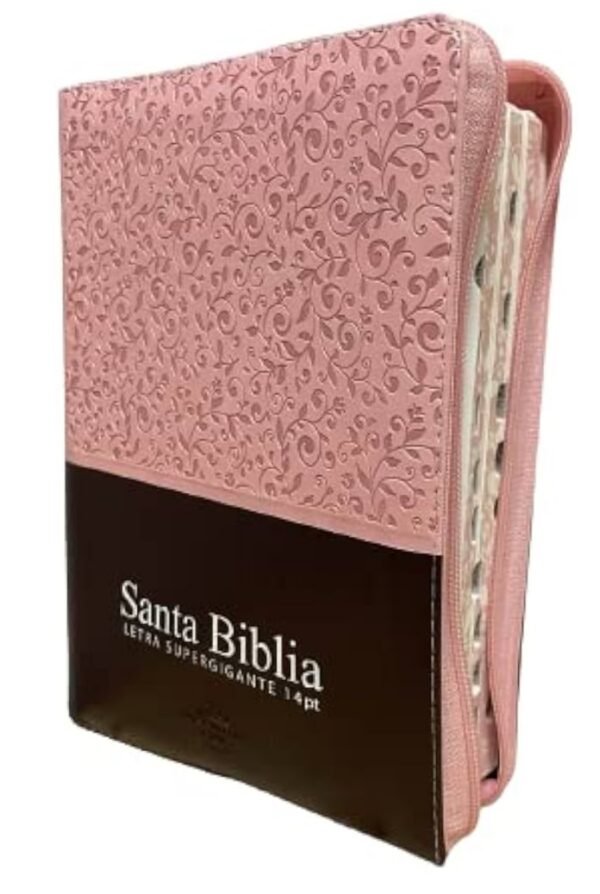 Biblia Tamaño Manual Letra Grande Rosada y Marrón 14 puntos (Zipper)