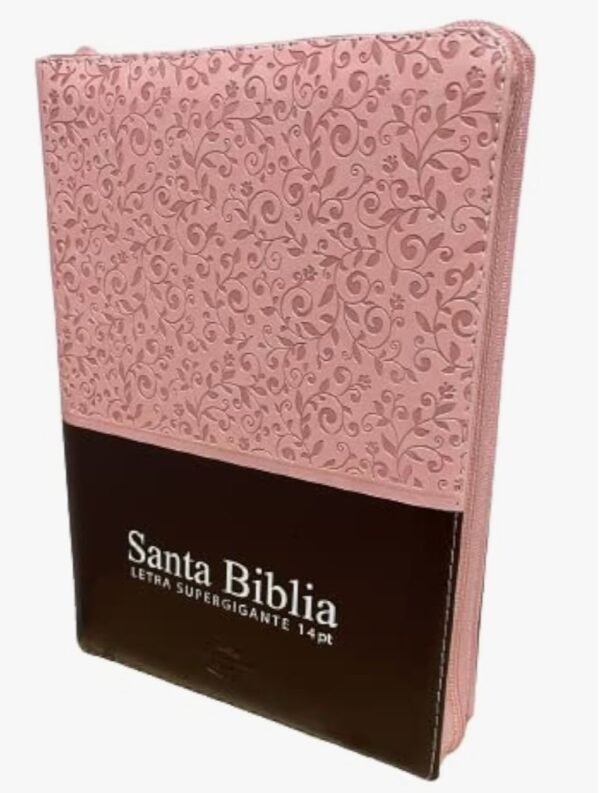 Biblia Tamaño Manual Letra Grande Rosada y Marrón 14 puntos (Zipper)